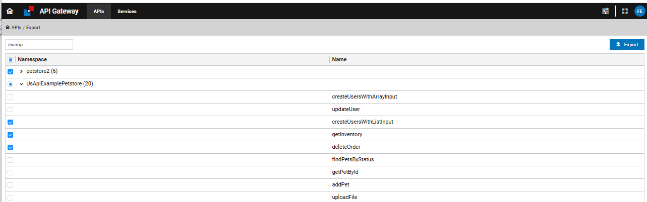 Select endpoints to export